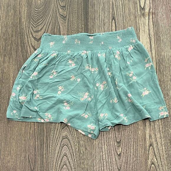 American Eagle Womens Smocked High Waist Shorts 100% Viscose Floral Green Size S - Picture 5 of 6